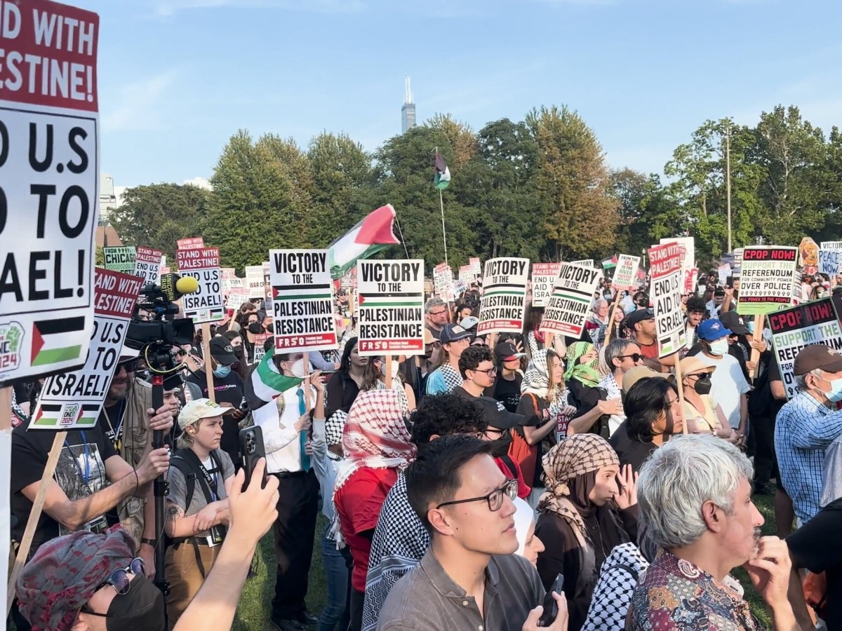 Protestors march on the DNC on Aug. 22, 2024. Screenshot/TRNN