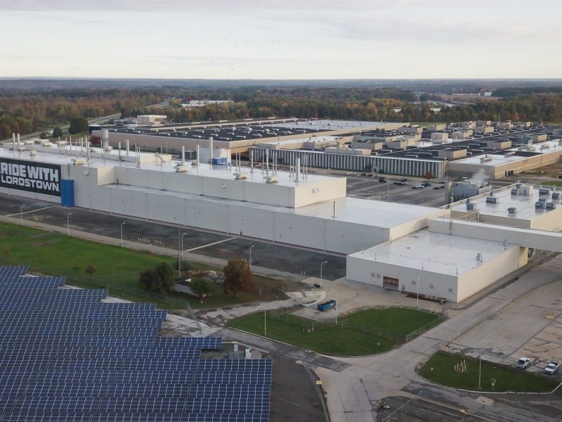 The Lordstown Motors factory where GM once operated, in Lordstown, Ohio on October 16, 2020. The old GM factory has been acquired by Lordstown Motors, an electric truck startup that wants to build a full-size pickup called Endurance. Photo by MEGAN JELINGER/AFP via Getty Images