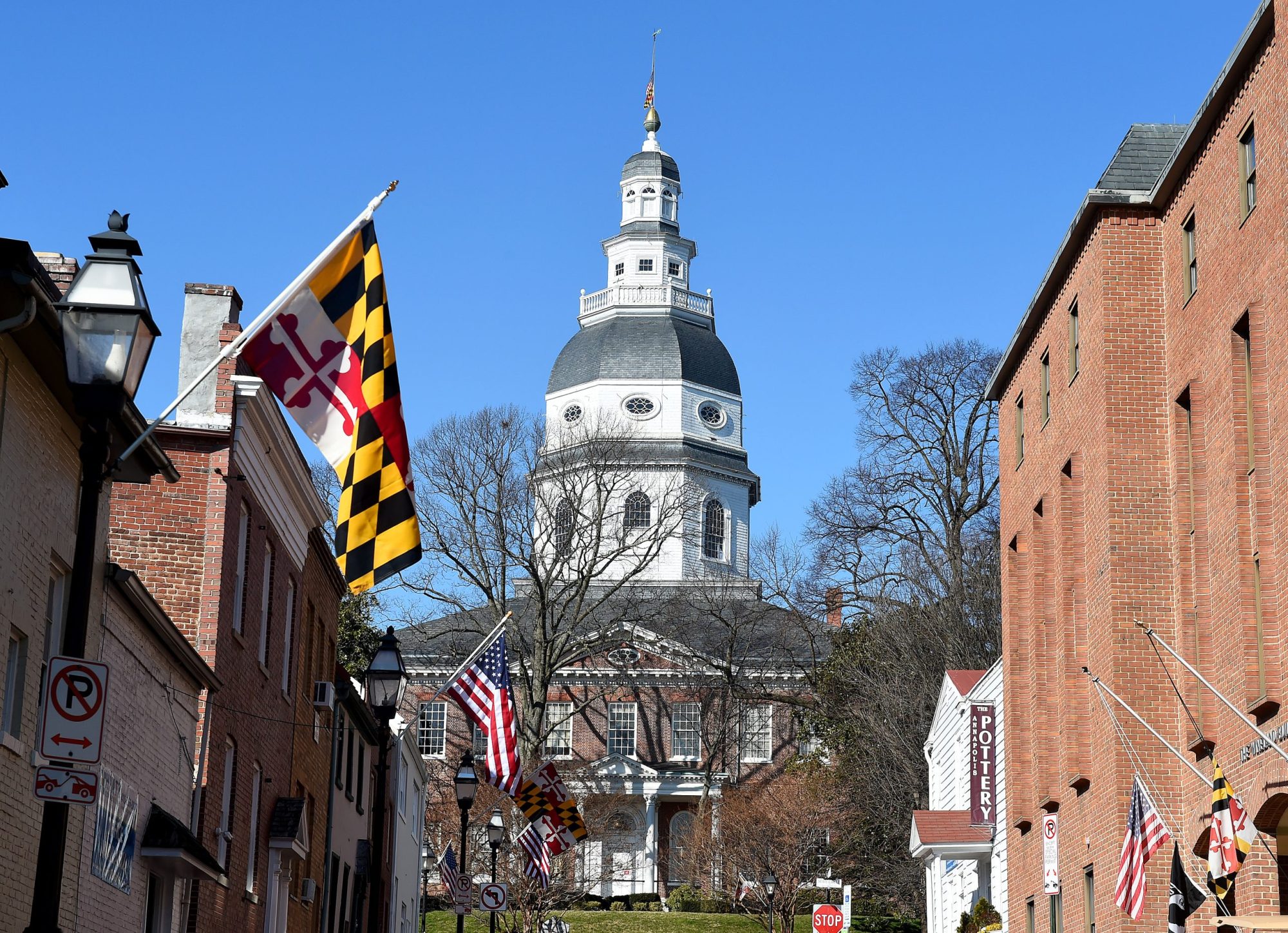 A general view of the Maryland State House prior to the opening of the Maryland General Assembly in Annapolis, Maryland, on Jan. 13, 2021.