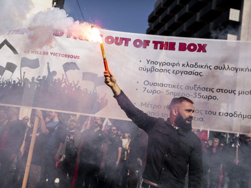 Members of the communist trade union PAME protest against high prices during a 24-hour general strike in Athens, Greece, on Nov. 9, 2022.