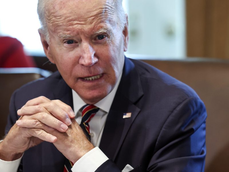 President Joe Biden delivers remarks during a cabinet meeting at the White House.