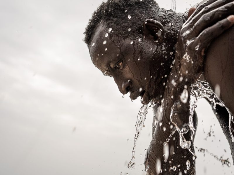 A Senegalese sand wrestler is seen during the training for their approaching competitions on the sandy beaches in Dakar, Senegal on August 28, 2023. Photo by Annika Hammerschlag/Anadolu Agency via Getty Images