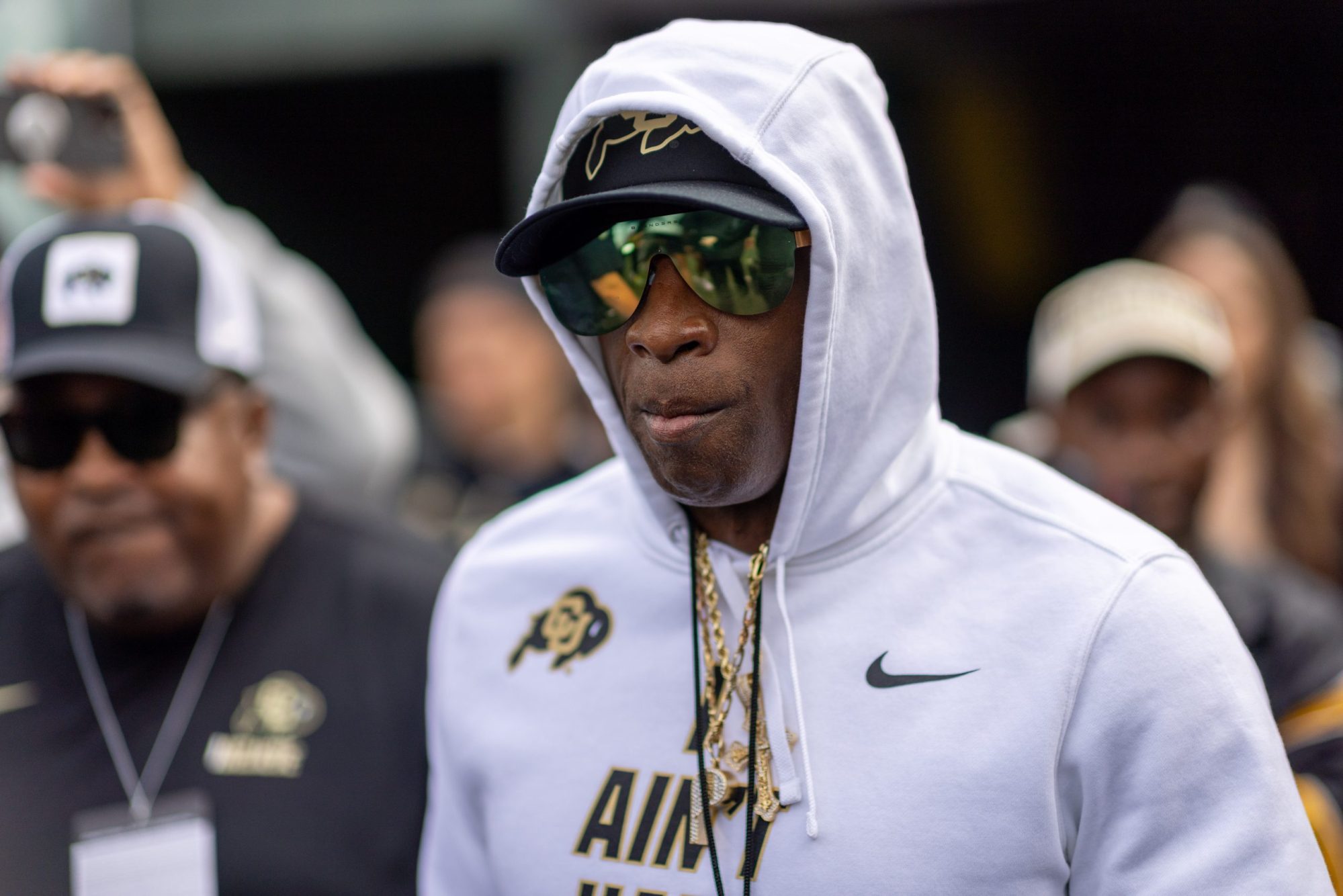 Head coach Deon Sanders of the Colorado Buffaloes walks on the field before their game against the Oregon Ducks at Autzen Stadium on September 23, 2023 in Eugene, Oregon. Photo by Tom Hauck/Getty Images