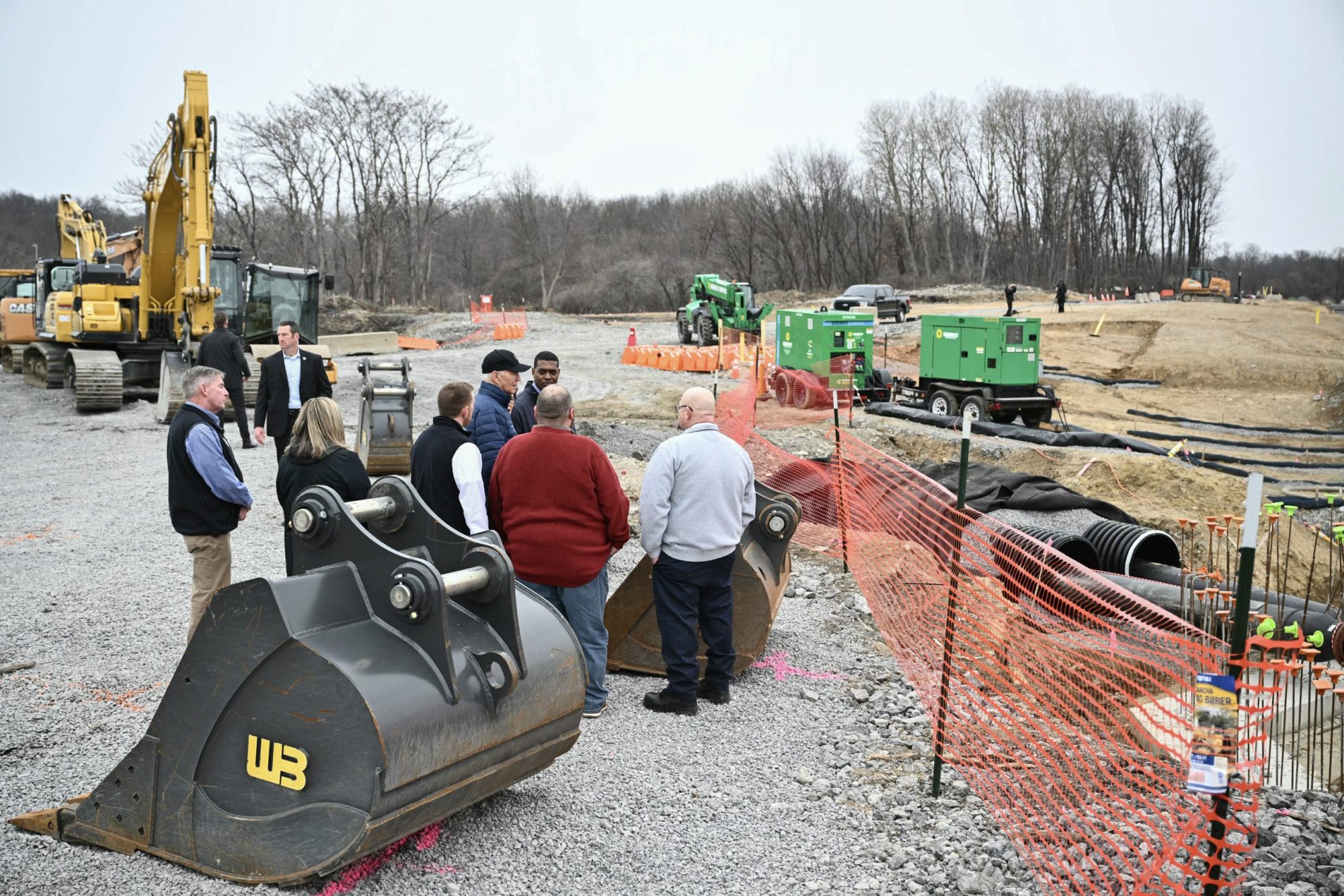 US President Joe Biden receives an operational briefing from officials on the continuing response and recovery efforts at the site of a train derailment which spilled hazardous chemicals a year ago in East Palestine, Ohio on February 16, 2024. Photo by MANDEL NGAN/AFP via Getty Images