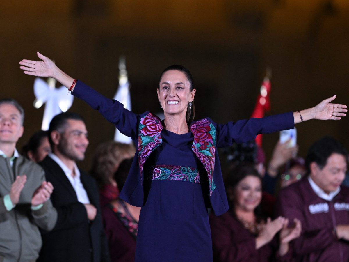 Mexico's presidential candidate for Morena party Claudia Sheinbaum celebrates following the results of the general election at Zocalo Square in Mexico City, on June 3, 2024. Carl de Souza/AFP via Getty Images