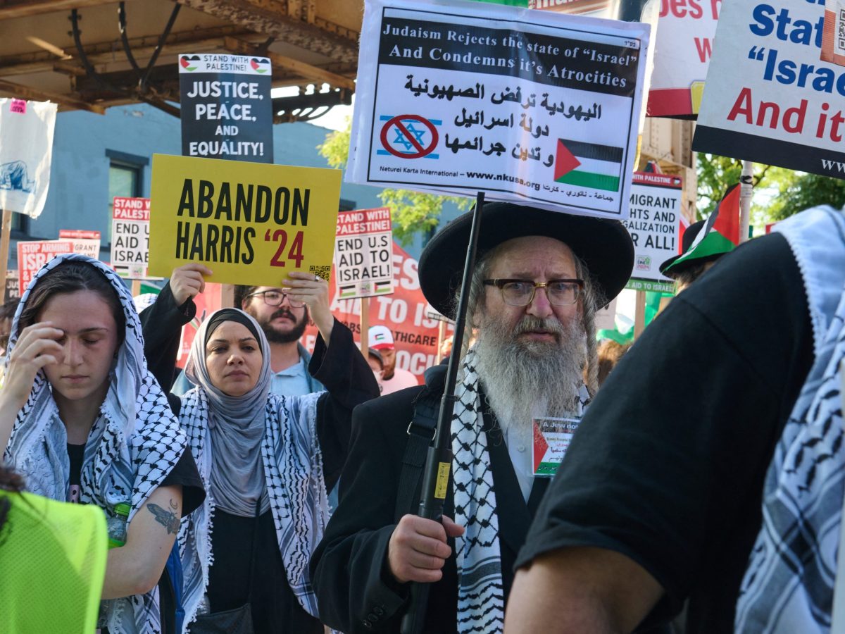 Activists protest the 2024 Democratic National Convention in Chicago, IL, Monday, August 19, 2024. Photo by DOMINIC GWINN/Middle East Images/AFP via Getty Images