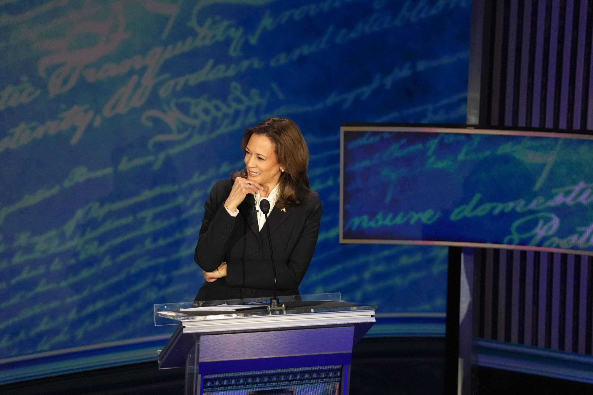 Vice President and Democratic presidential candidate Kamala Harris speaks during the presidential debate at National Constitution Center in Philadelphia, PA on Tuesday, Sept. 10, 2024. Photo by Demetrius Freeman/The Washington Post via Getty Images