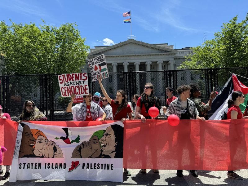 Pro-Palestine protesters form a two-mile-long "red line" around the White House on June 8, 2024. Photo by Jaisal Noor.