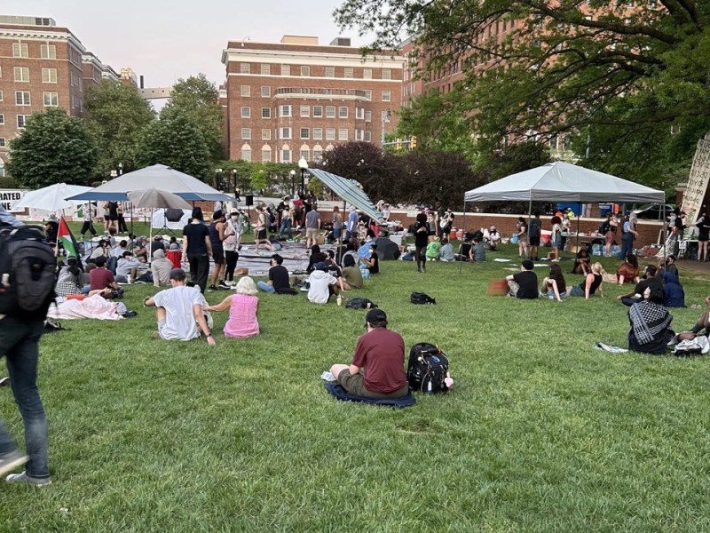 The Palestine Solidarity Encampment at Johns Hopkins University on April 30, 2024. Credit: Lisa Snowden