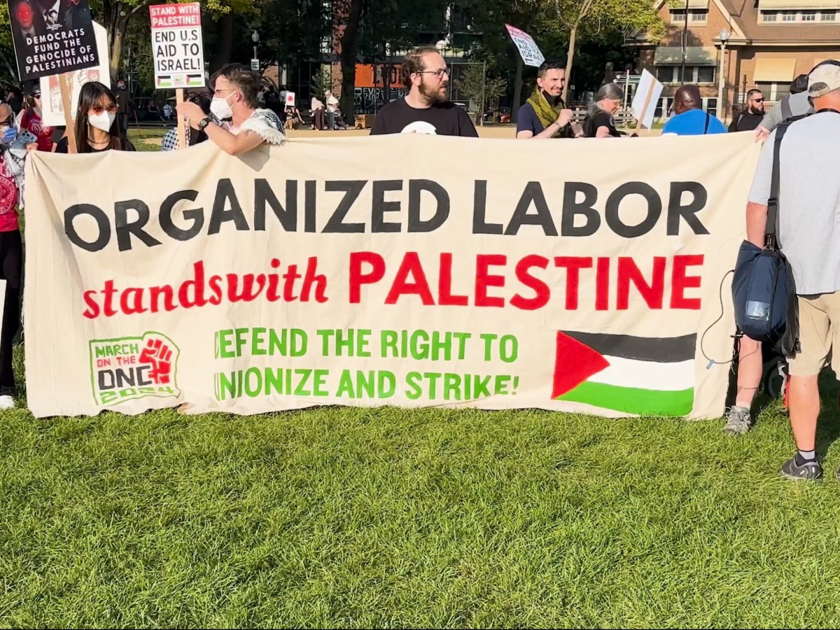 Organizers with the Chicago Labor 4 Palestine coalition on Aug. 22 2024. Screenshot/TRNN